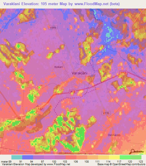 Varaklani,Latvia Elevation Map