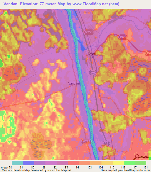 Vandani,Latvia Elevation Map