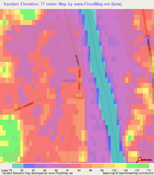 Vandani,Latvia Elevation Map