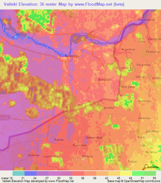 Valteki,Latvia Elevation Map