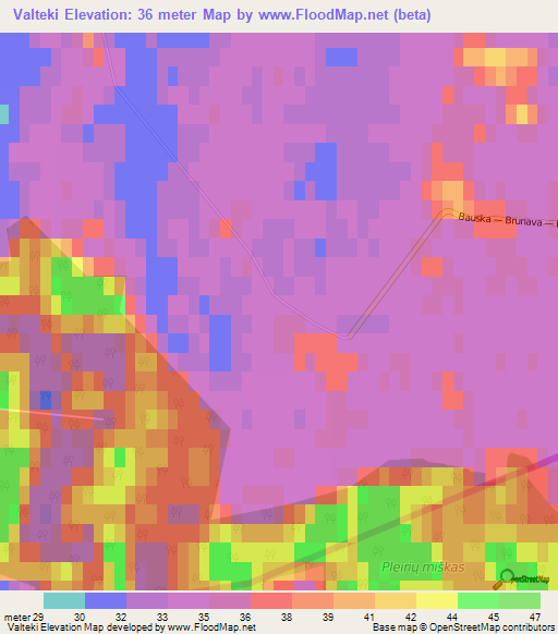 Valteki,Latvia Elevation Map