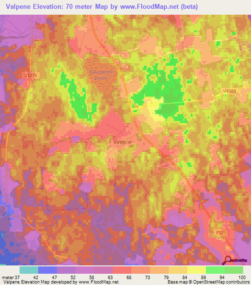 Valpene,Latvia Elevation Map