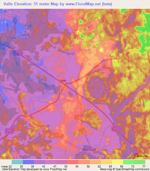 Valle,Latvia Elevation Map