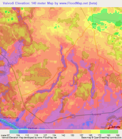 Vaivodi,Latvia Elevation Map