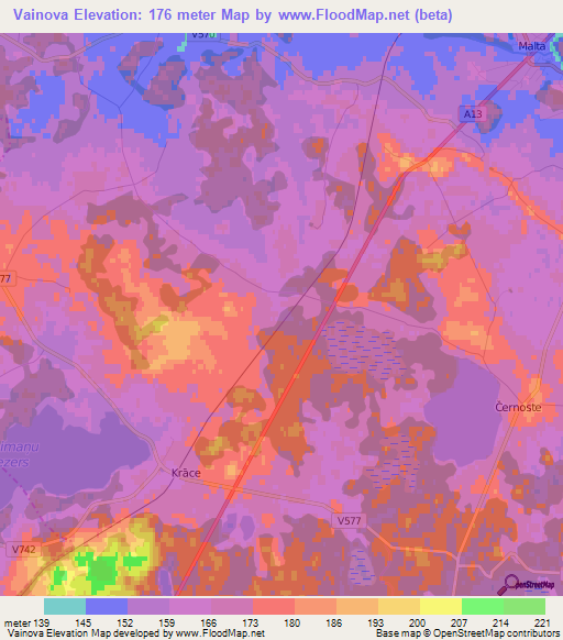 Vainova,Latvia Elevation Map