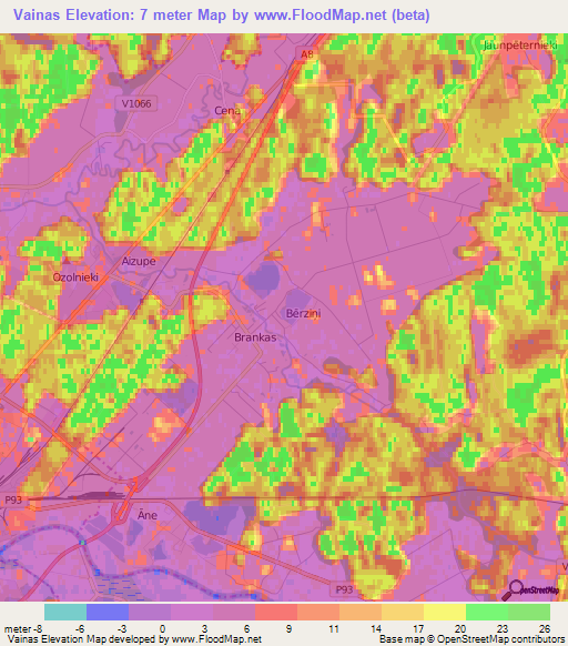 Vainas,Latvia Elevation Map