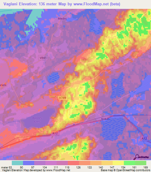 Vaglani,Latvia Elevation Map