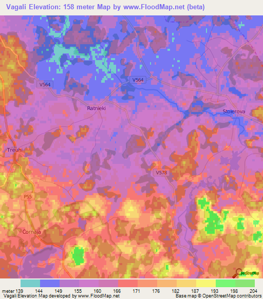 Vagali,Latvia Elevation Map