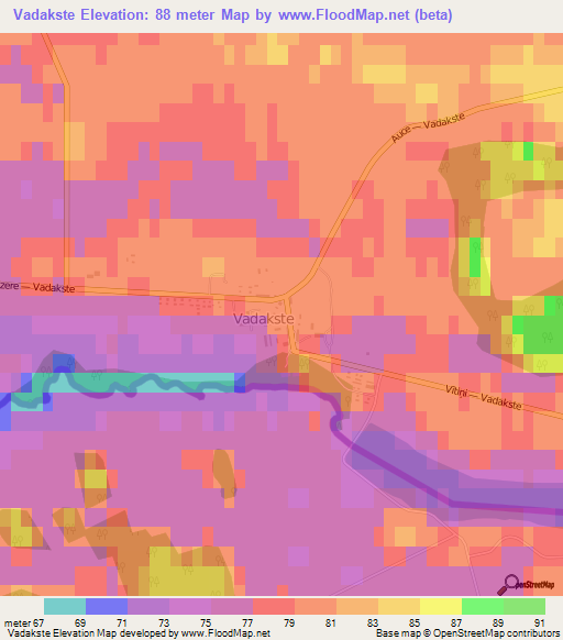 Vadakste,Latvia Elevation Map