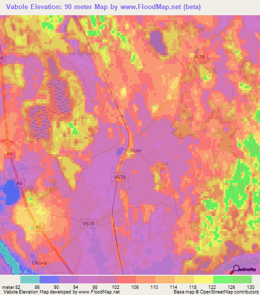 Vabole,Latvia Elevation Map