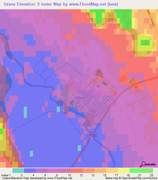 Uzava,Latvia Elevation Map