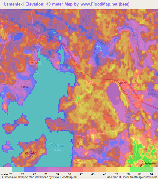 Usmenieki,Latvia Elevation Map