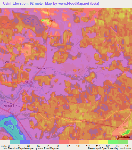 Usini,Latvia Elevation Map