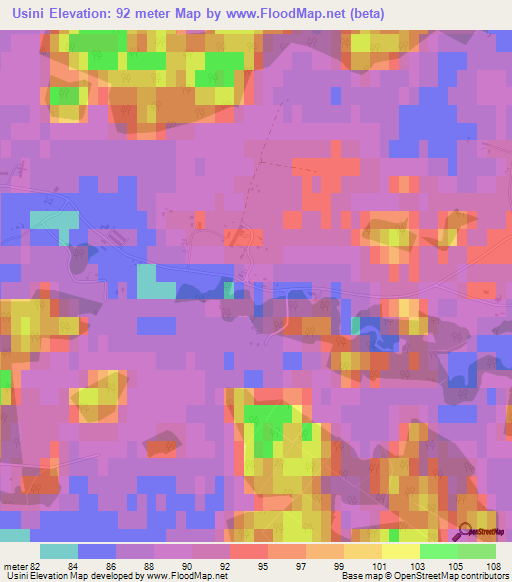 Usini,Latvia Elevation Map