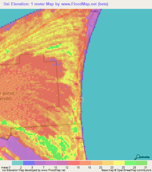 Usi,Latvia Elevation Map