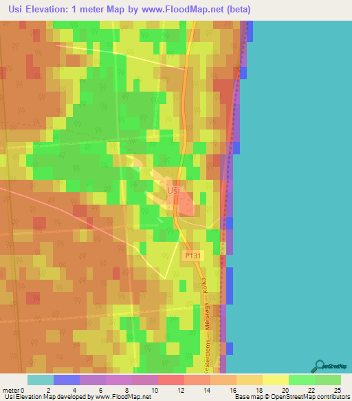 Usi,Latvia Elevation Map