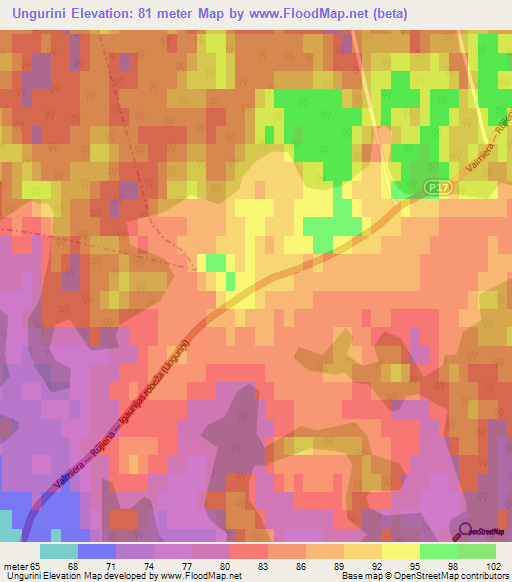 Ungurini,Latvia Elevation Map