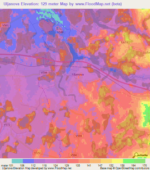 Uljanova,Latvia Elevation Map