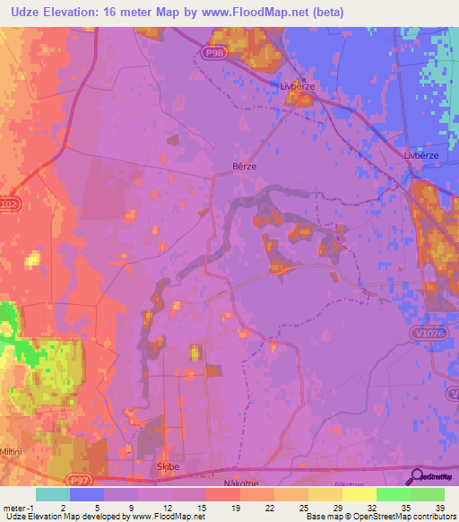 Udze,Latvia Elevation Map