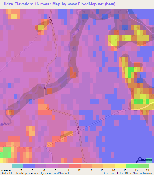 Udze,Latvia Elevation Map