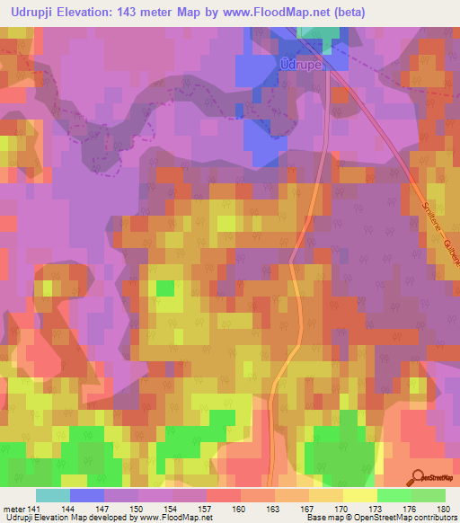 Udrupji,Latvia Elevation Map