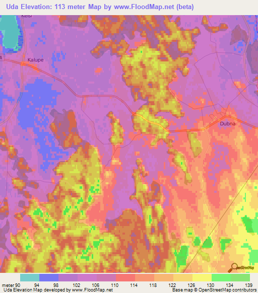 Uda,Latvia Elevation Map