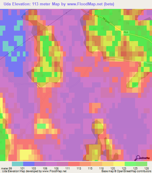 Uda,Latvia Elevation Map