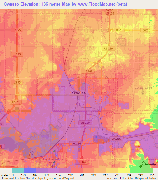 Owasso,US Elevation Map