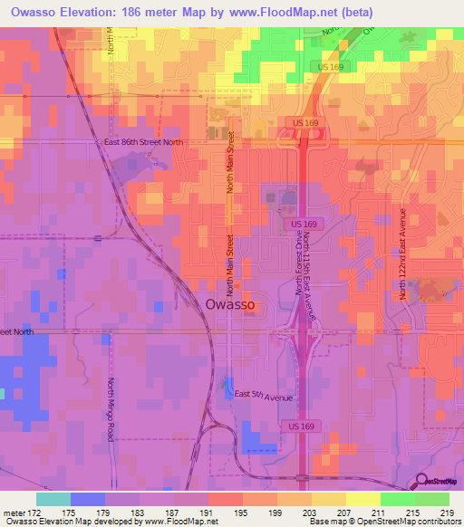 Owasso,US Elevation Map