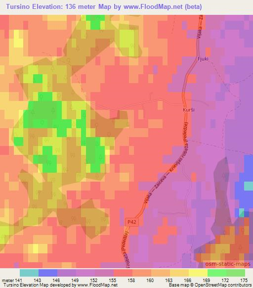 Tursino,Latvia Elevation Map