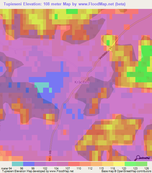 Tupieseni,Latvia Elevation Map