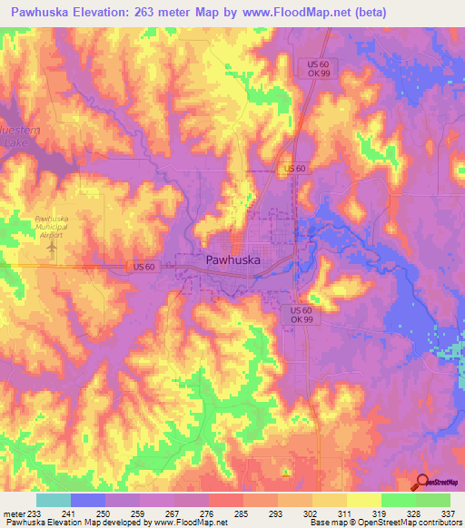 Pawhuska,US Elevation Map