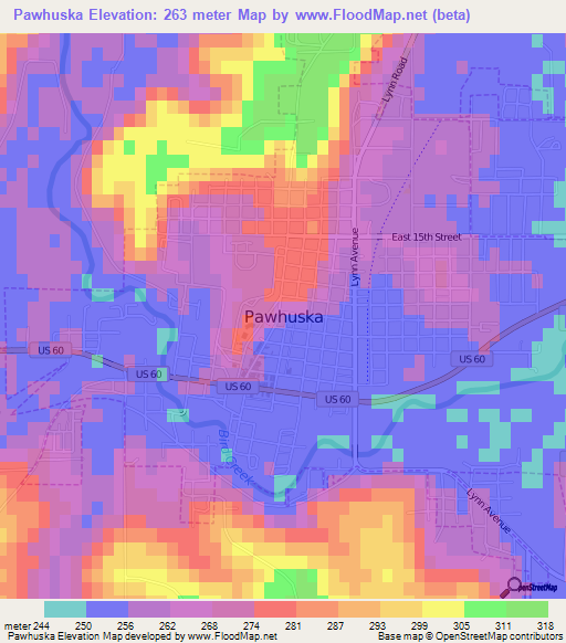 Pawhuska,US Elevation Map