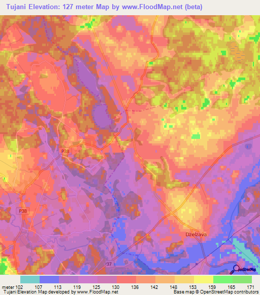 Tujani,Latvia Elevation Map