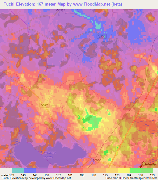 Tuchi,Latvia Elevation Map