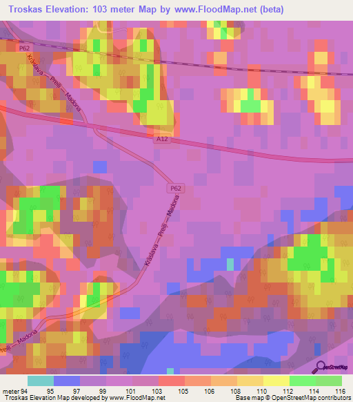 Troskas,Latvia Elevation Map