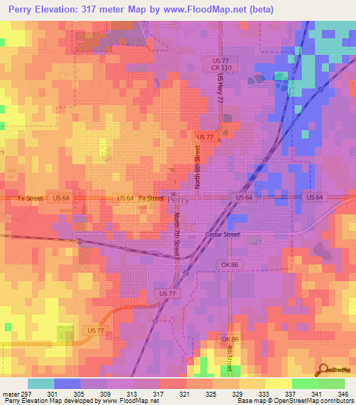 Perry,US Elevation Map