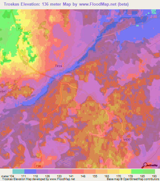 Troskas,Latvia Elevation Map