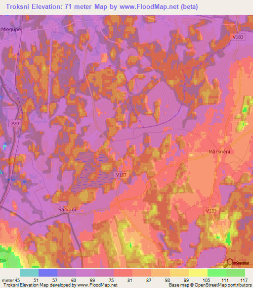 Troksni,Latvia Elevation Map