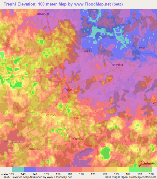 Treuhi,Latvia Elevation Map