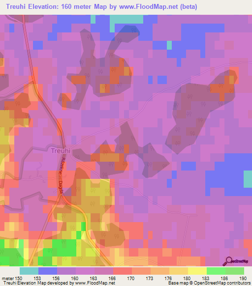 Treuhi,Latvia Elevation Map