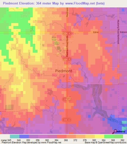 Piedmont,US Elevation Map