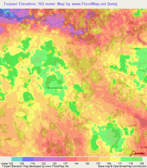 Torpani,Latvia Elevation Map