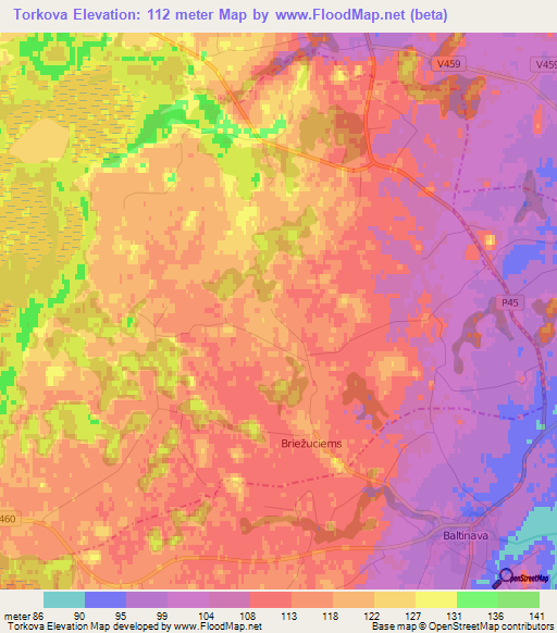 Torkova,Latvia Elevation Map