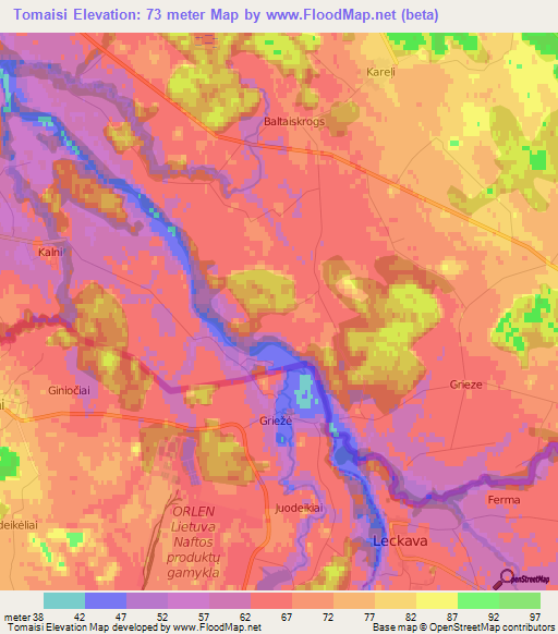 Tomaisi,Latvia Elevation Map