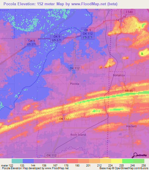 Pocola,US Elevation Map