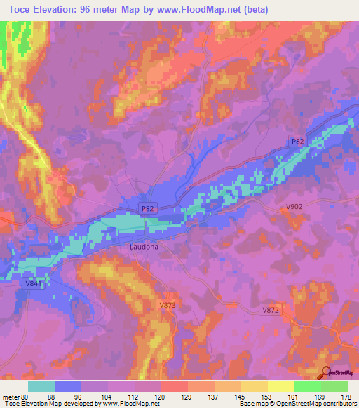 Toce,Latvia Elevation Map