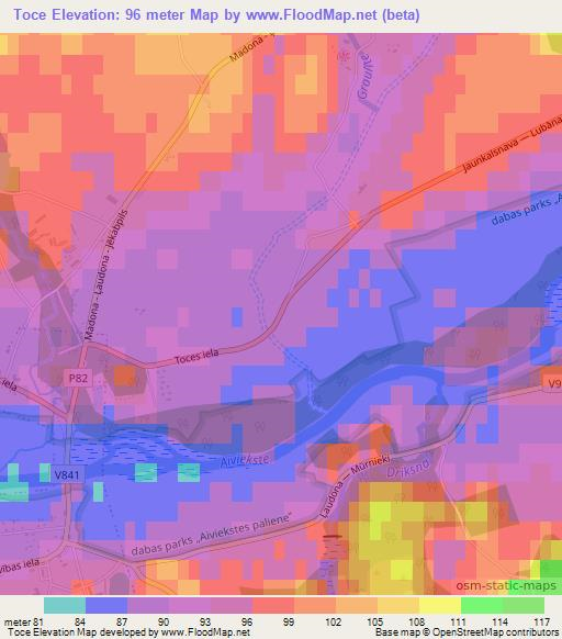 Toce,Latvia Elevation Map