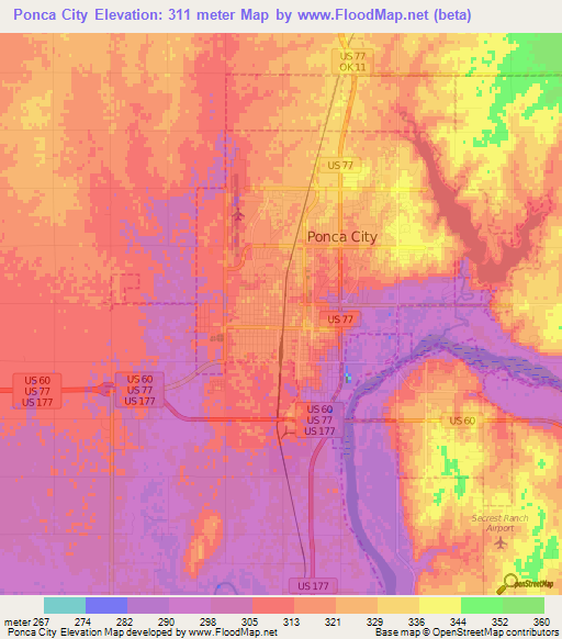 Ponca City,US Elevation Map