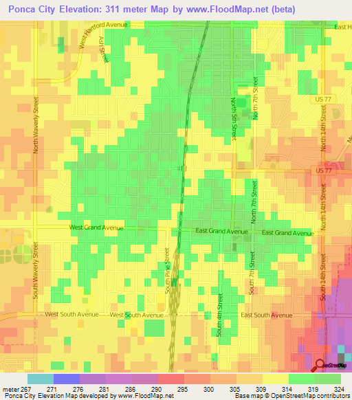 Ponca City,US Elevation Map